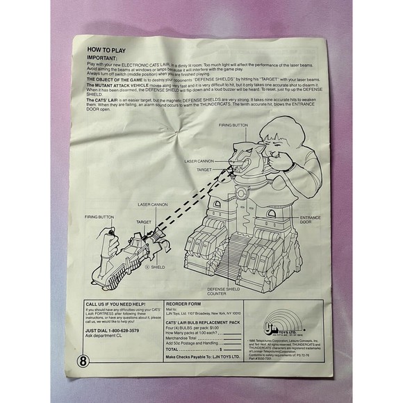 Vintage 1986 LJN Thundercats Cat's Lair Laser Light Fortress Instructions - Picture 5 of 6